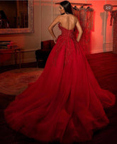 A Line Prom Dress Sweetheart Tulle Long Evening Dress with Sequined Lace Appliques